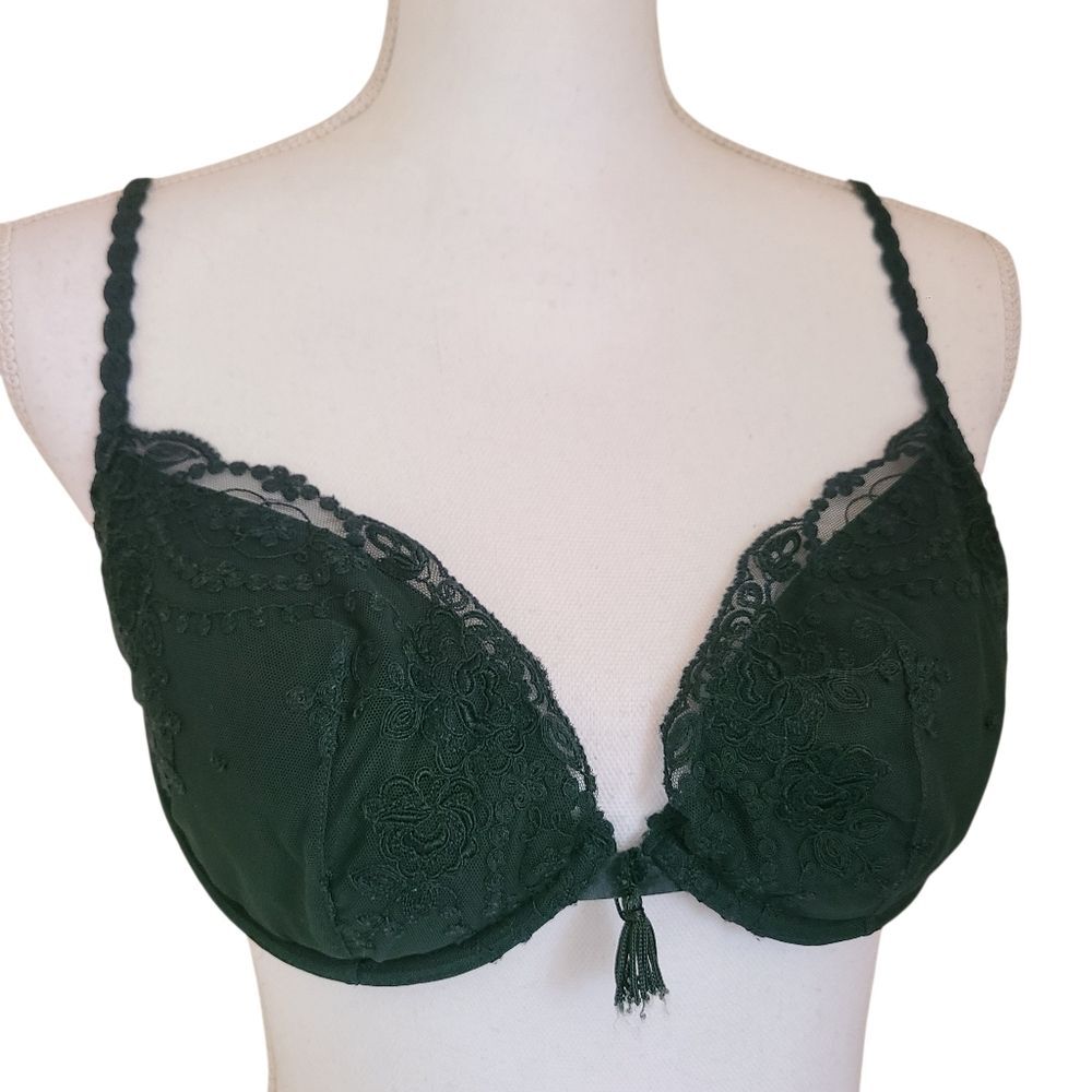 la perla lace underwire bra tassle accent deep forest green size 36C